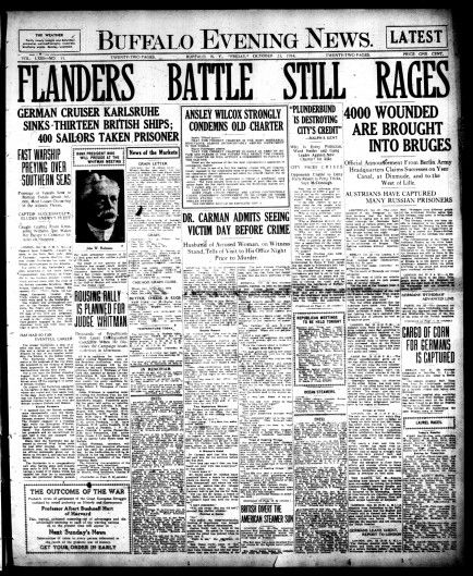 Front page Oct. 23, 1914: 'Flanders battle still rages'